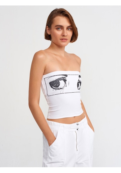 Dilvin Baskılı Crop Top  101a20667 Beyaz