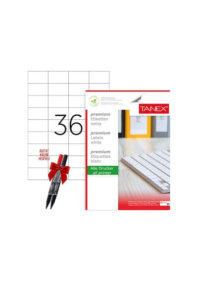 Tanex Tw-2035 52x33 Mm Laser Etiket 100 Tabaka 2'li Asetat Kalem