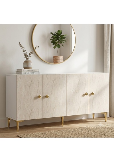 Ka1817btg Simple Konsol Ve Tv Sehpası Beyaz-traverten-gold 180cm