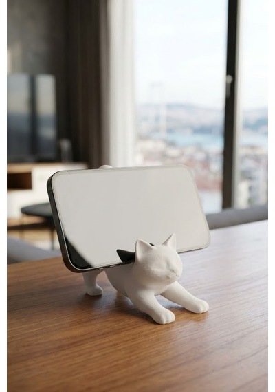 Beyaz Kedi Telefon Tablet Tutucu 10 X 10 Cm