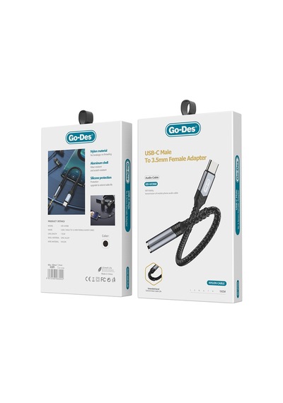 Type-c Aux Çevirici Kablo Go Des Gd-uc068 Type-c To 3.5mm Aux Çevirici Ses Adaptörü Siyah