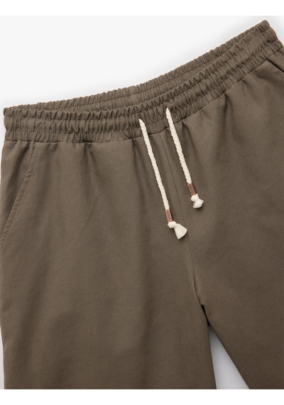 Koton Beli Bağlamalı Regular Fit Cepli Keten Şort Kahverengi 5sak40506pw Kahve