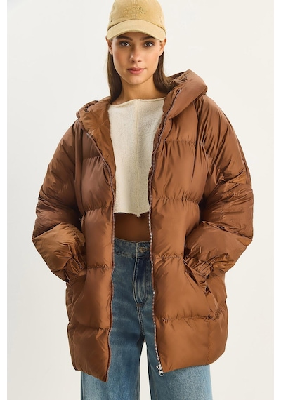 Shade Kadın Kapüşonlu Oversize Yarasa Kol Şişme Mont 60283686 - Kahverengi