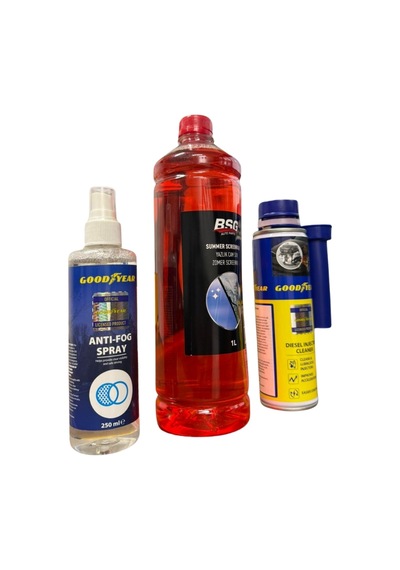 Konsantre Cam Suyu 1 Litre, Dizel Enjektör Temizleyici 300 Ml Ve Buğu Önleyici Sprey Takım Seti