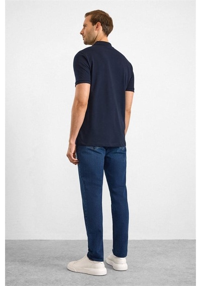 Süvari Lacivert Slim Düz Nakışlı Pike Düğmeli Polo Yaka Tişört Ts1014000474-m09