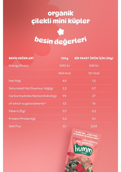 Humm Organic Organik Glutensiz Vegan Çilekli Mini Küpler Atıştırmalık 6 x 30 G