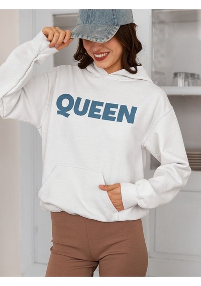 Sevbano Queen Baskılı Unisex Oversize Müzik Grubu Rock Metal Hoodie Beyaz