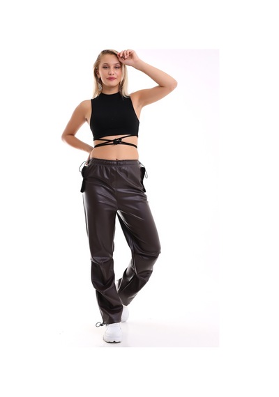 Winmoda34 Kadın Paçası Ayarlanabilir Cebi Kapaklı Yüksek Bel Deri Pantolon Acıkahve Winmoda34 Kadın Paçası Ayarlanabilir Cebi Kapaklı Yüksek Bel Deri Pantolon Acıkahve