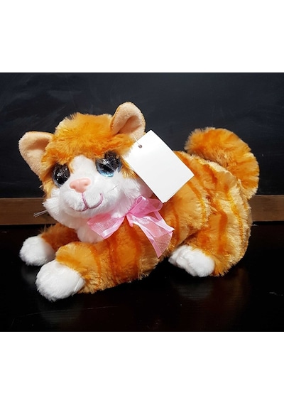 Sevimli Peluş Sesli Kedi Oyuncak Miyavlayan Yatan Kedicik 25 Cm