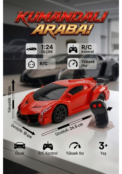 Uzaktan Kumandalı Araba 1:24 Ölçek Yarı Fonksiyonlu İleri Geri Hareketli Oyuncak Spor Araba Kırmızı Lamborghini