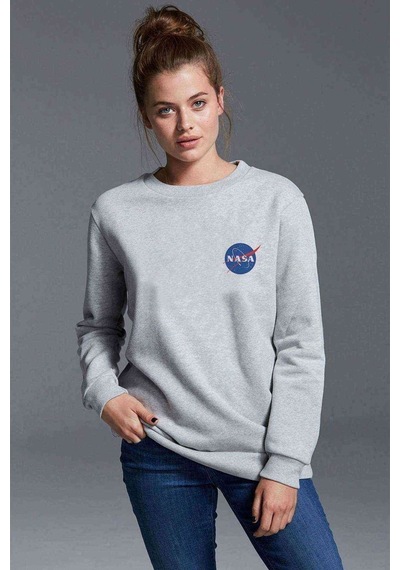 Uzay Logo Baskılı Gri Kadın Sweatshirt (528301628)