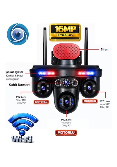 Mpıa Goro 4 Lens Wifi 3 Ptz 3 Kamera Motorlu +1 Kamera Sabit Ip66 Gece Görüş Akıllı Güvenlik Kamerası
