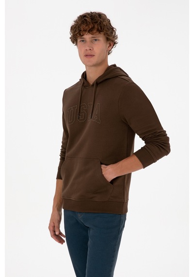 U.S. Polo Assn. Erkek Regular Fit Kapüşonlu Kahverengi Basic Sweatshirt 50315663-VR029