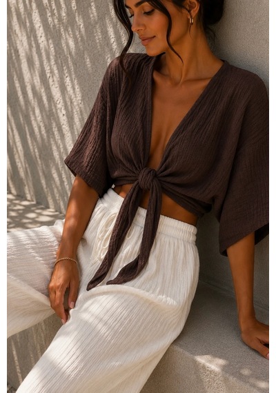 Bbbutikbasic Kadın Müslin Bağlamalı Bolero Bluz Oversize Salaş Yazlık Kimono Hırka My3535 kahverengi Bbbutikbasic Kadın Müslin Bağlamalı Bolero Bluz Oversize Salaş Yazlık Kimono Hırka My3535 kahverengi