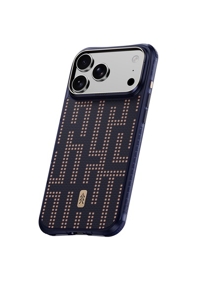 Apple iPhone Uyumlu 18 Pro Kılıf M-safe Şarj Özellikli Raptic Aramid Dual Grid Serisi Karbon Kapak Lacivert