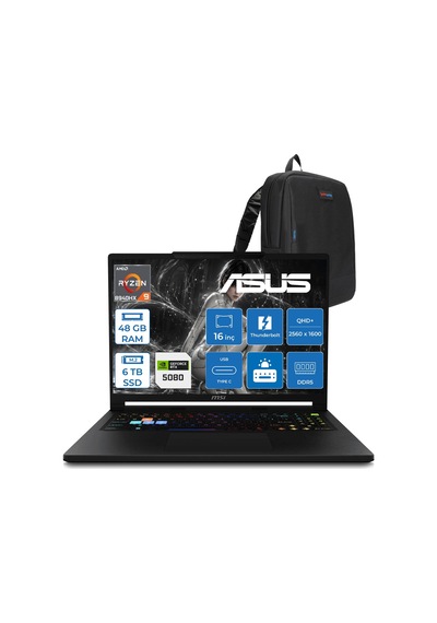 MSI Raider A16 HX B8WI-008TRF29 R9-8940HX 48 GB 6 TB SSD RTX5080 16" Free Dos Dizüstü Bilgisayar +Çanta