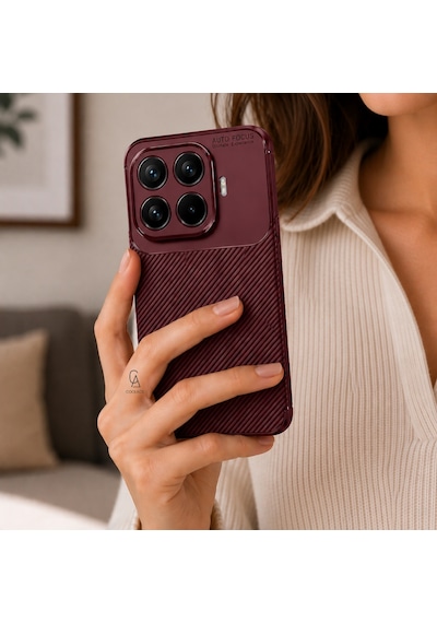 Xiaomi Mi 17t Pro Uyumlu Kılıf Karbon Tasarım Kamera Korumalı Silikon Telefon Kılıfı Kapak Bordo
