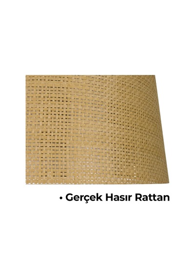 Hasır Hazeran Rattan Doğal Lambader Şapkası Ahşap
