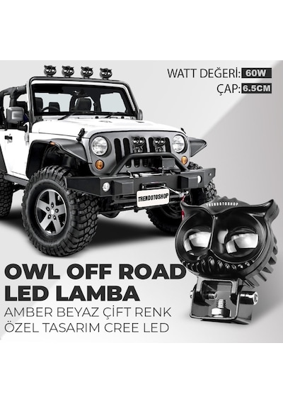 60W Özel Tasarım Owl Off Road Amber-Beyaz Çift Renk Off Road Led