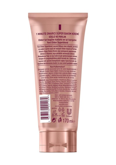 Elidor 1 Minute Onarıcı Süper Saç Bakım Kremi Güçlü Ve Parlak 170 Ml