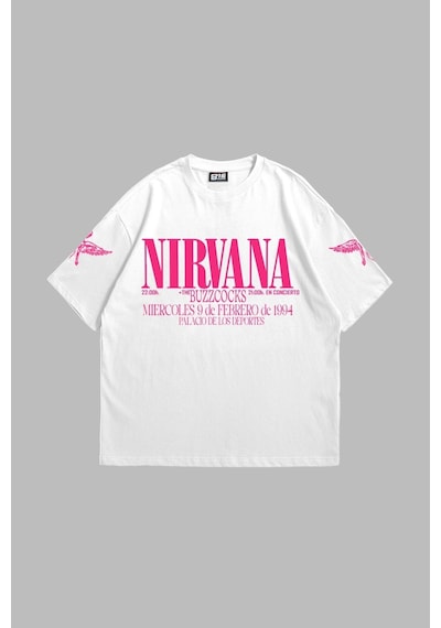 Tarzsokak Nirvana In Utero Pembe Baskılı Oversize Unisex Beyaz Beyaz