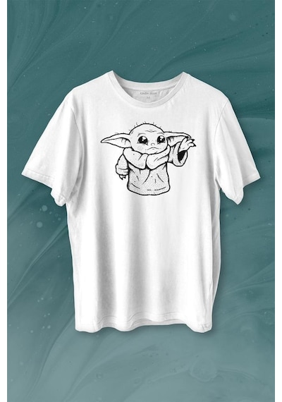 Baby Yoda Star Wars Mandalorian Silüeti Baskılı Tişört Unisex T-shirt 001
