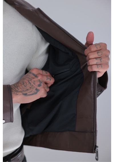 M M Marki Marki Erkek Fındık Rengi Hakiki Deri Ceket Oversize Kesim Fermuarlı Astarlı 64 Cm - 508922