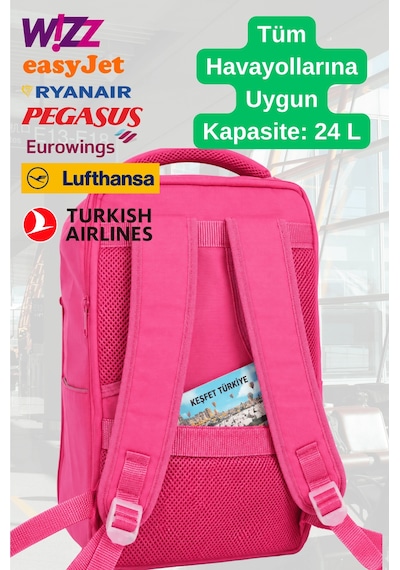Jet Turtle Seyahat Sırt Çantası 40cm 40x25x15 Cm Pegasus, Wizz Air, Ryanair, El Valizi Koltuk Altı Valizi Fuşya