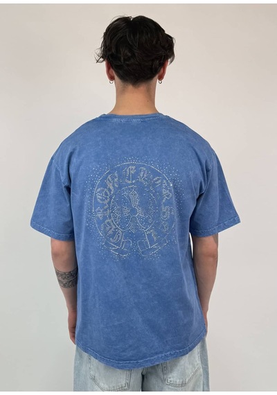 Zaee Vintage Washed Taşlı Oversize T-shirt Mavi