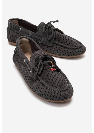 Luvi Shoes Stevo Füme Süet Hakiki Deri Delikli Bağcıklı Kadın Loafer Ayakkabı