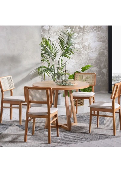 Visby Beyaz Sedef Natural Ahşap Bohem Sandalye