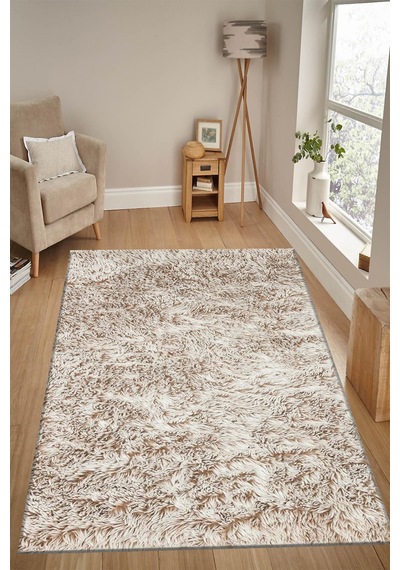 Raschel Carpet Premium Seri Lüks Bej Tavşan Tüyü Kirpi Kaymaz Taban Halı Yolluk Rctasvankırpı Bej Krem