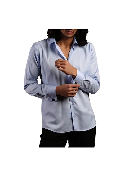 Dicotto Mavi Dar Kesim Micro Kumaş Kol Düğmeli Slim Fit Erkek Gömlek - 201-4 001