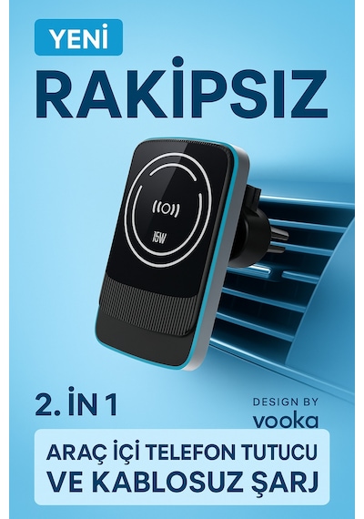 15w Magsafe Uyumlu Kablosuz Araç İçi Şarj Ve Telefon Tutucu 2'si 1 Arada, Hızlı Şarj, Izgara Tipi Siyah