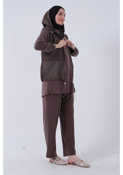 Feminist Kahve İçi Tunikli Yelek Pantolon 3'lü Takım 4701618