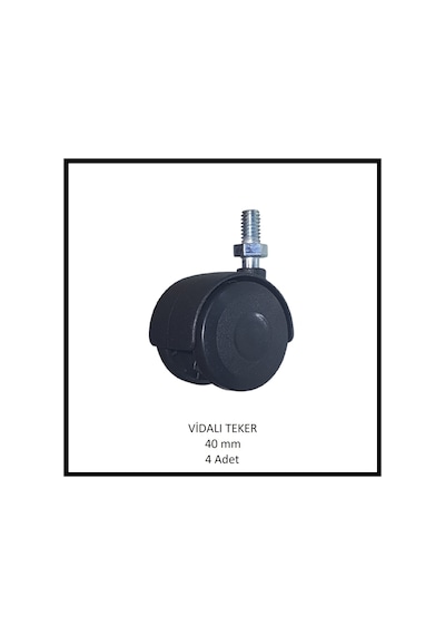 M8 5/16 Vidalı Mobilya Tekerleği, 40 Mm 4 Adet , Ofis Koltuk, Dolap, Etejer, 360 Derece Döner Siyah
