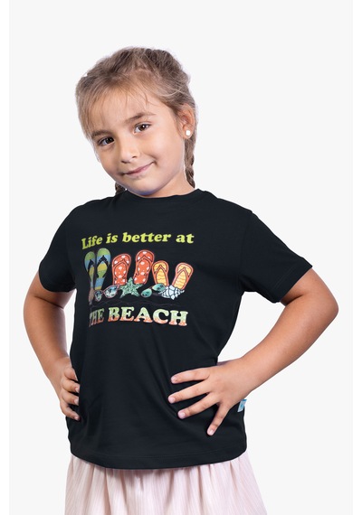 Little's World The Beach Unisex Çocuk Tshirt Siyah