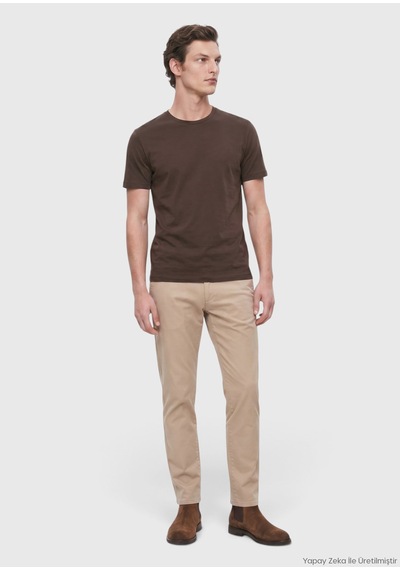 Ramsey Mürdüm Düz %100 Pamuk T-shirt