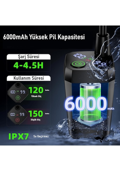 Valkyrie Akıllı Led Ekranlı Taşınabilir Duş & Su Pompası Kamp Bahçe Ve Seyahat İçin Şarjlı Kolay Kurulum