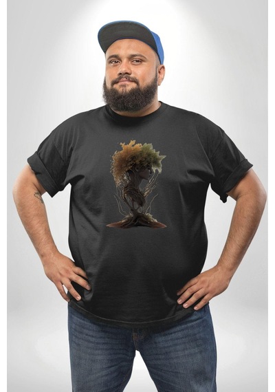 Angemiel Çiçek Siyah Kız Moda Doğa Kök Salımı Siyah Büyük Beden Erkek Kadın Unisex Basic Ön Baskılı Tişört Siyah