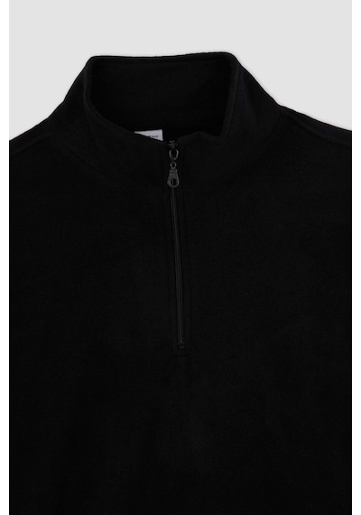 DeFacto Siyah Tüylenme Yapmayan Soğuk Geçirmez Regular Fit Dik Yaka Fermuarlı Polar Sweatshirt Y3996AZNSBK81