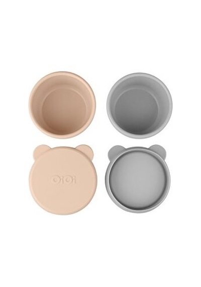 Silikon Kapaklı Mini Kase 2'li Bubble Beige - Gri 3 Adet