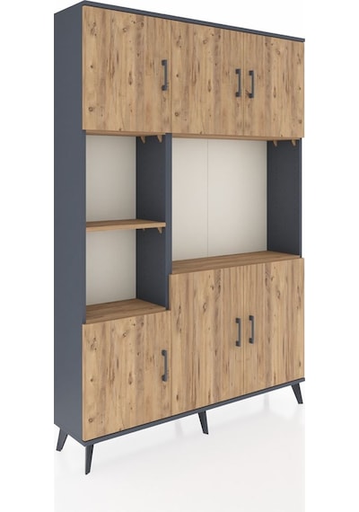 Arges Dolap 9 Raflı 6 Kapaklı 132x30x195 Antrasit-çam/çam Antrasit