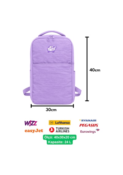 Jet Turtle Seyahat Sırt Çantası 40cm 40x25x15 Cm Pegasus, Wizz Air, Ryanair, El Valizi Koltuk Altı Valizi Lila