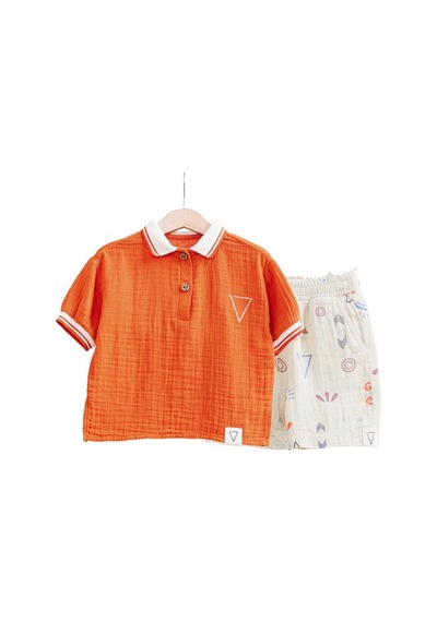 Miniğimin Cicileri Müslim Lacost Yaka Şortlu Etnik Desen Erkek 2 Li Takım - Oranj Oranj-32393