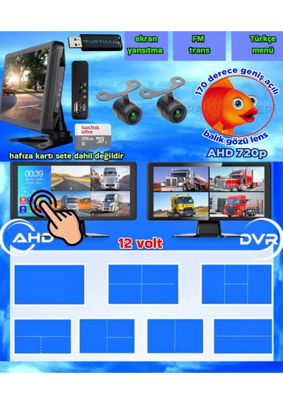 2 Adet Balık Gözü Lens Ahd 720p 170'' Kelebek Kamera Dvr Dokunmatik Ekran Video Müzik 12 Volt