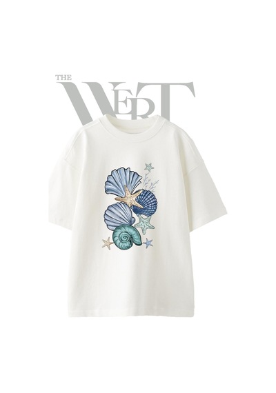 Thewert Deniz Kabuklari Deniz Yildizi Tasarım Baskılı Ünisex Beyaz Oversize T-shirt Thewert Deniz Kabuklari Deniz Yildizi Tasarım Baskılı Ünisex Beyaz Oversize T-shirt