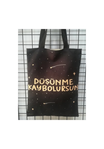 Owl Bag Düşünme Kaybolursun Slogan Desenli Tasarım Kumaş Omuz Çantası Siyah
