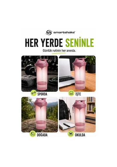 Smartshake Original2go One Serisi 800 Ml Deep Rose Pembe Protein Shaker