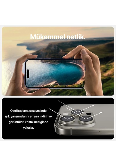 İphone 15 Pro / 15 Pro Max İle Uyumlu Orijinal Safir Cam %99.9 Saflıkta Gerçek Safir Cihazın Kendi Lensleri İle Aynı Materyal Lens Koruyucu Kamera Camı Gümüş